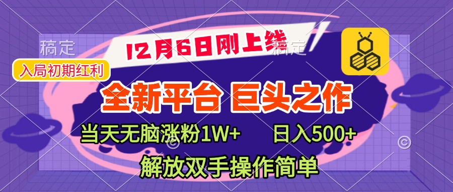 全新引流平台，巨头之作，当天无脑涨粉1W+，日入现500+，解放双手操作简单-码豆资源站