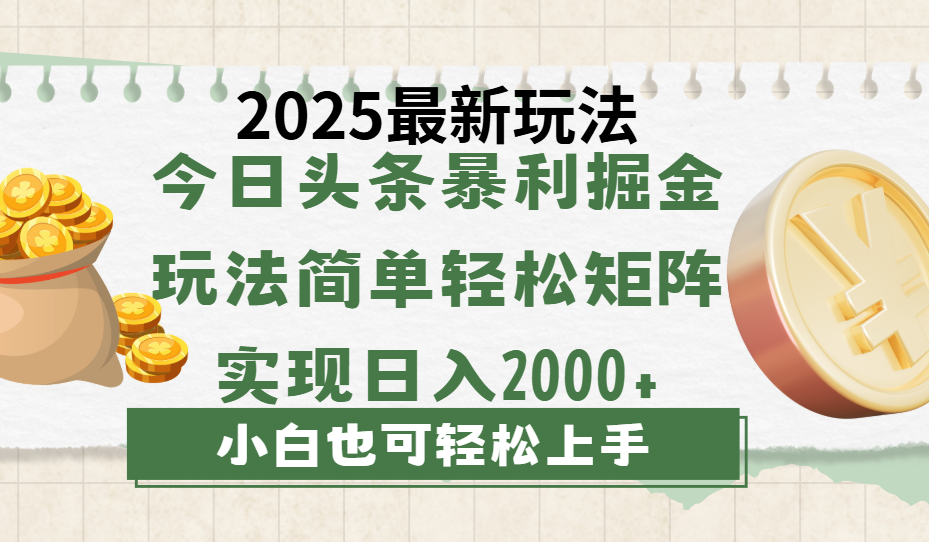 今日头条2025最新玩法，思路简单，复制粘贴，轻松实现矩阵日入2000+-码豆资源站