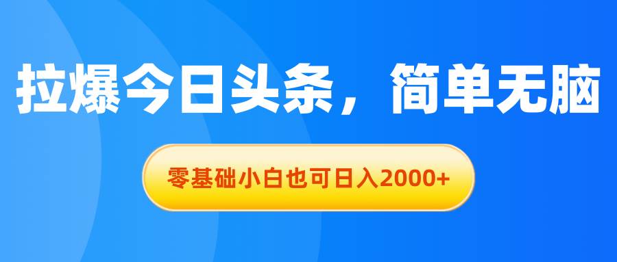 拉爆今日头条，简单无脑，零基础小白也可日入2000+-码豆资源站