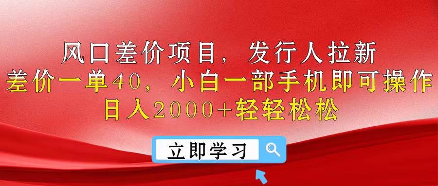 风口差价项目，发行人拉新，差价一单40，小白一部手机即可操作，日入20…-码豆资源站