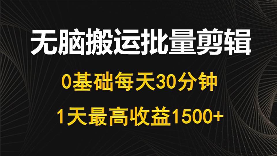 每天30分钟，0基础无脑搬运批量剪辑，1天最高收益1500+-码豆资源站