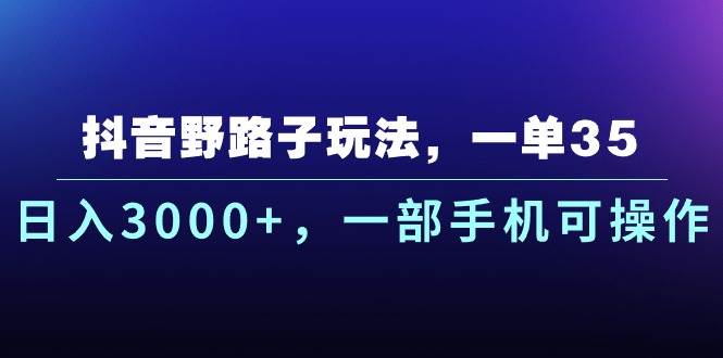 抖音野路子玩法，一单35.日入3000+，一部手机可操作-码豆资源站