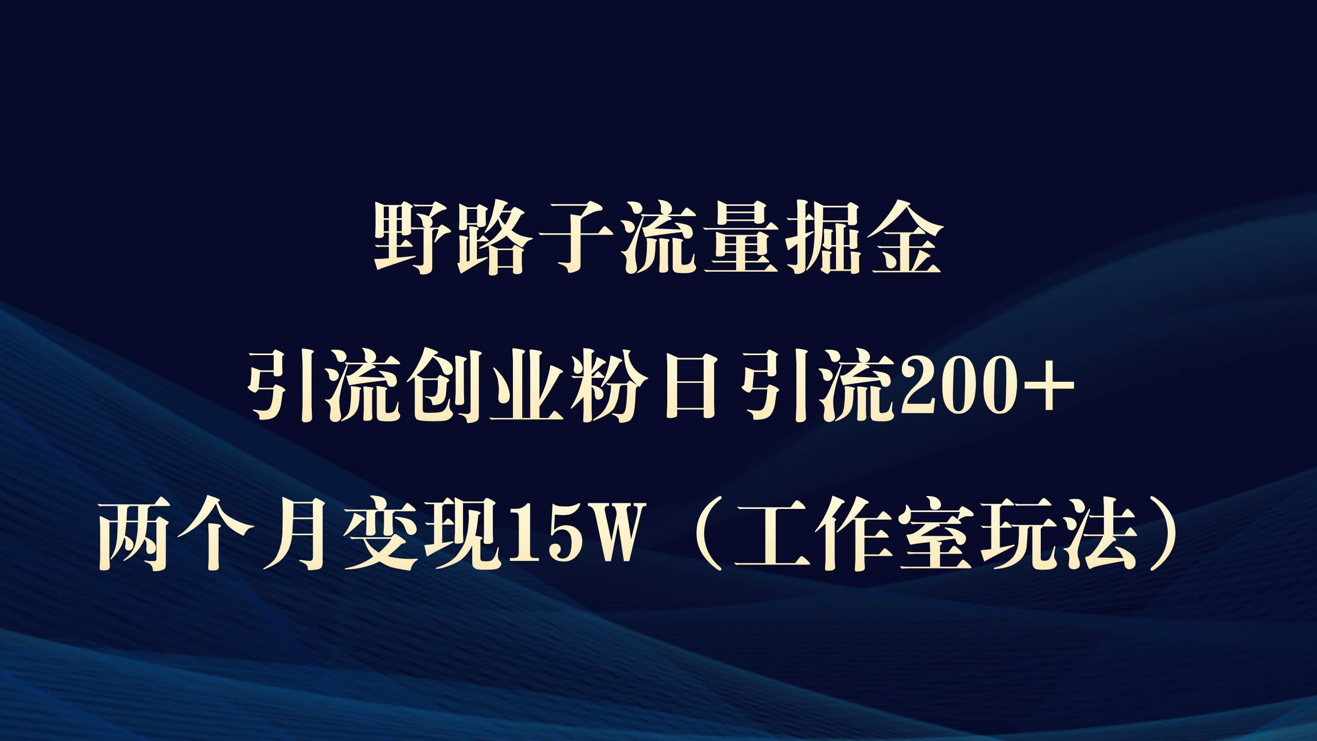 野路子流量掘金,引流创业粉日引流200+,两个月变现15W(工作室玩法))-码豆资源站