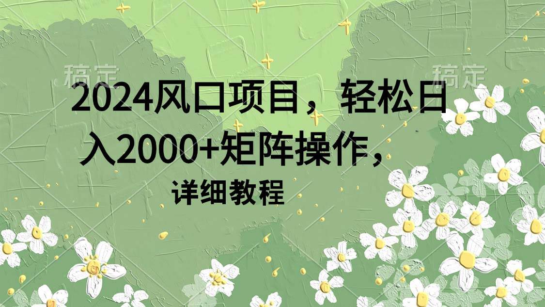 2024风口项目，轻松日入2000+矩阵操作，详细教程-码豆资源站