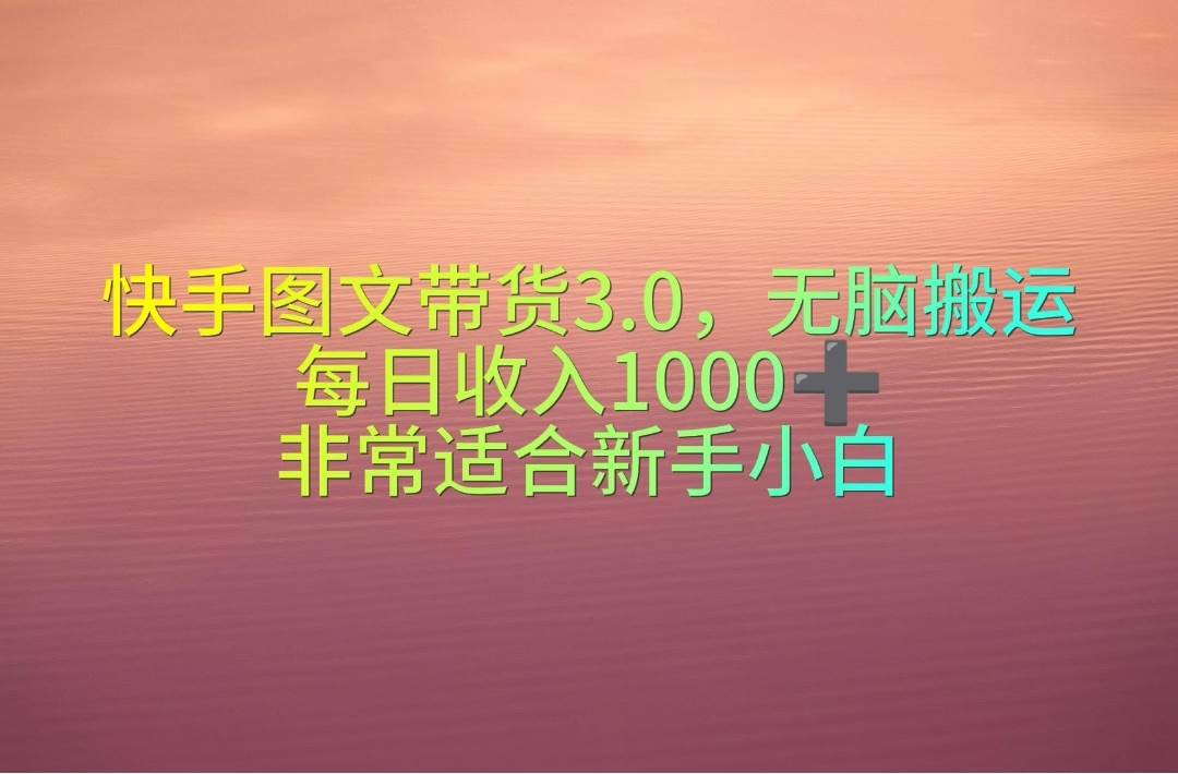 快手图文带货3.0，无脑搬运，每日收入1000＋，非常适合新手小白-码豆资源站