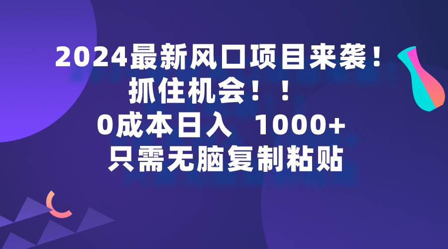 2024最新风口项目来袭，抓住机会，0成本一部手机日入1000+，只需无脑复…-码豆资源站