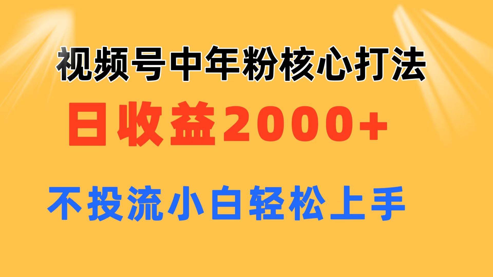 视频号中年粉核心玩法 日收益2000+ 不投流小白轻松上手-码豆资源站