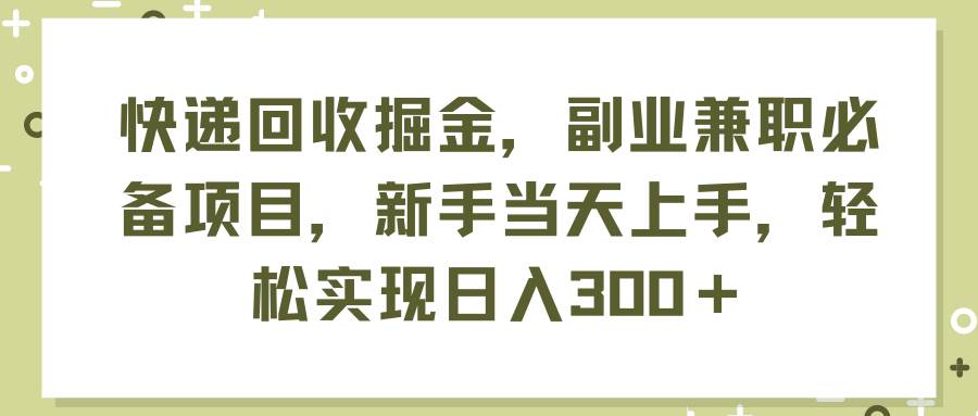 快递回收掘金，副业兼职必备项目，新手当天上手，轻松实现日入300＋-码豆资源站