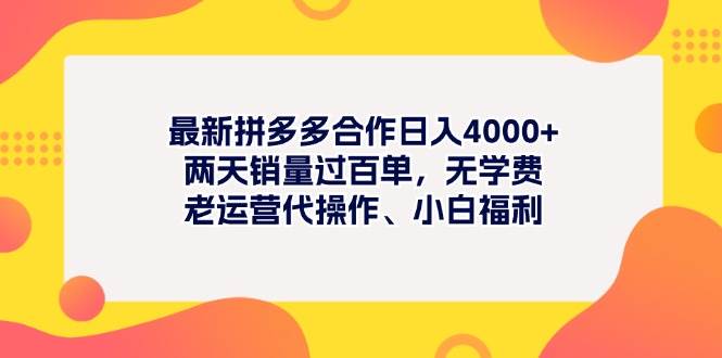 最新拼多多项目日入4000+两天销量过百单，无学费、老运营代操作、小白福利-码豆资源站