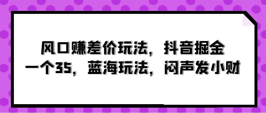 风口赚差价玩法，抖音掘金，一个35，蓝海玩法，闷声发小财-码豆资源站