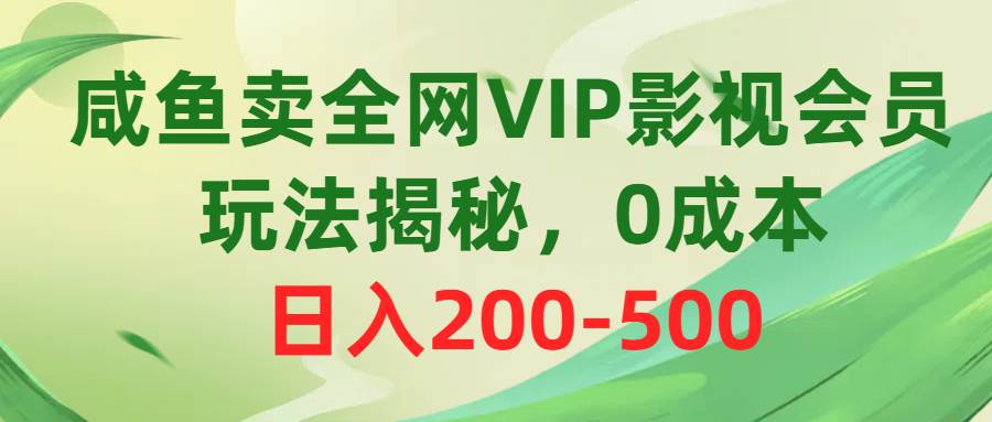 咸鱼卖全网VIP影视会员，玩法揭秘，0成本日入200-500-码豆资源站