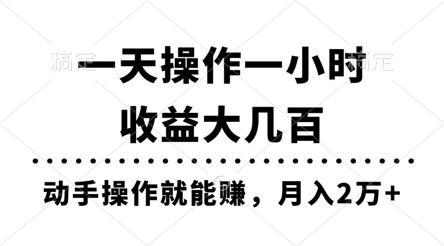 一天操作一小时，收益大几百，动手操作就能赚，月入2万+教学-码豆资源站