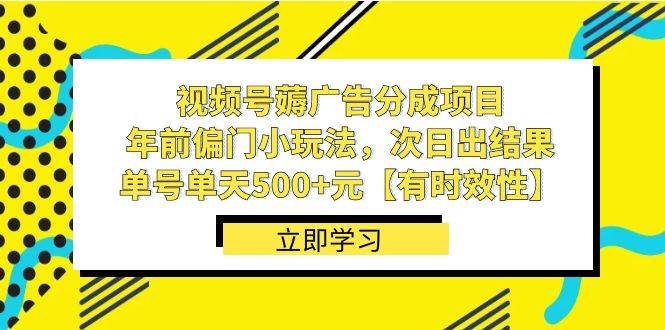 视频号薅广告分成项目，年前偏门小玩法，次日出结果，单号单天500+元【有时效性】-码豆资源站