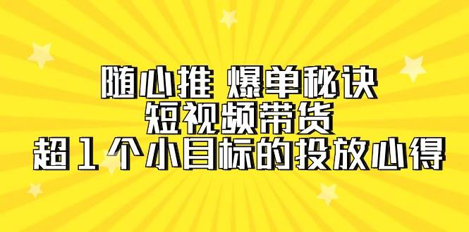 随心推 爆单秘诀，短视频带货-超1个小目标的投放心得（7节视频课）-码豆资源站