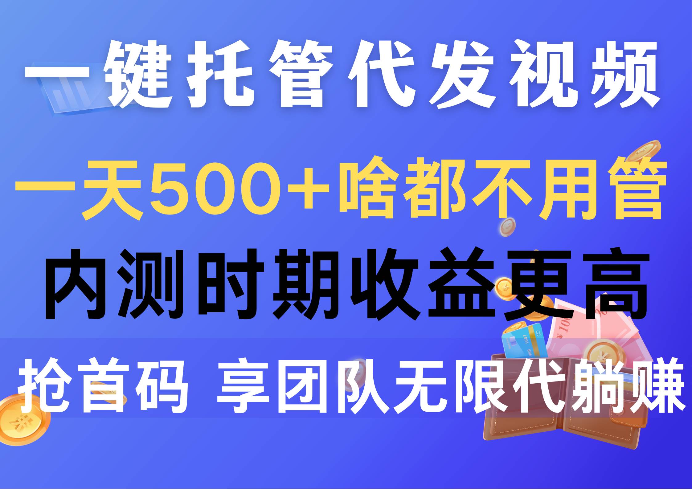一键托管代发视频，一天500+啥都不用管，内测时期收益更高，抢首码，享…-码豆资源站