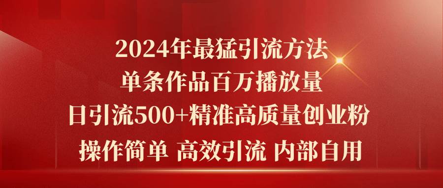 2024年最猛暴力引流方法，单条作品百万播放 单日引流500+高质量精准创业粉-码豆资源站
