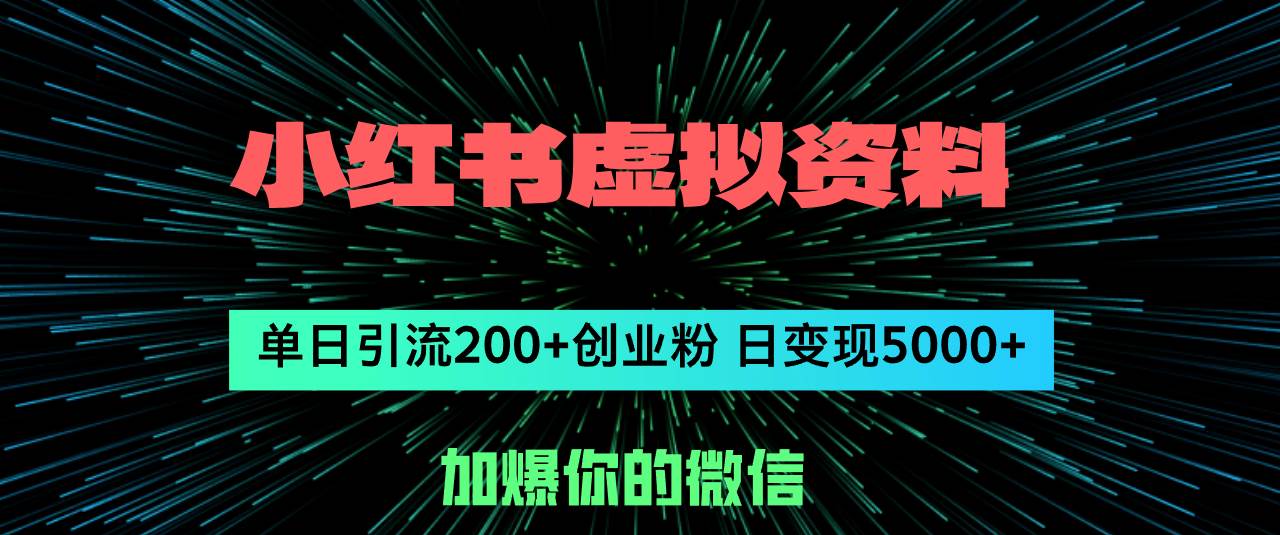 小红书虚拟资料日引流200+创业粉，单日变现5000+-码豆资源站