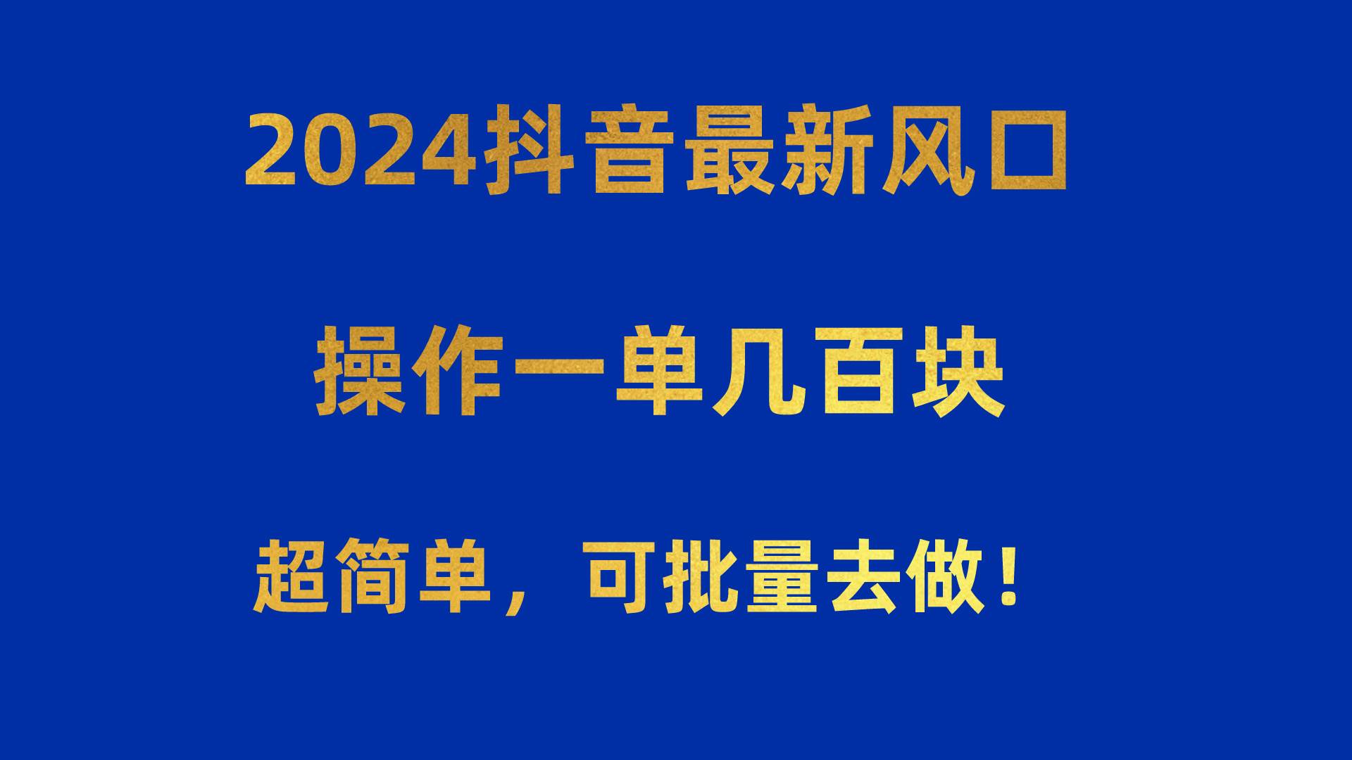 2024抖音最新风口！操作一单几百块！超简单，可批量去做！！！-码豆资源站