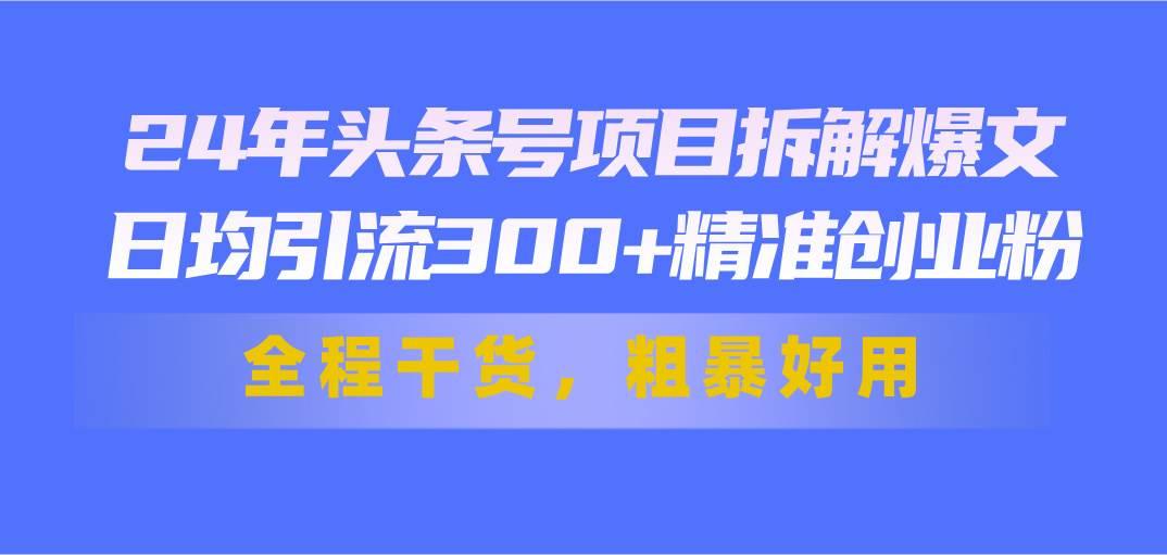 24年头条号项目拆解爆文，日均引流300+精准创业粉，全程干货，粗暴好用-码豆资源站